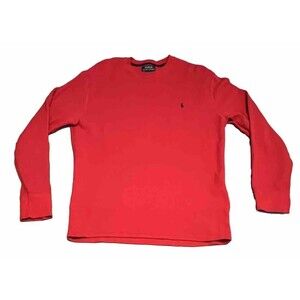 Polo Ralph Lauren Mens Red Waffle Knit Thermal Logo Crewneck Shirt Size XL